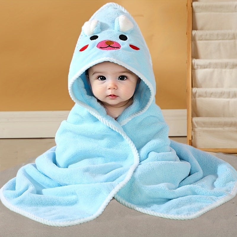 Kids' Animal Hooded Bath Towel, 31.5" x 31.5" Soft Breathable Highly Absorbent Kids Bath Towel with Twisted Edge Reinforcement, Powder, Green & Blue