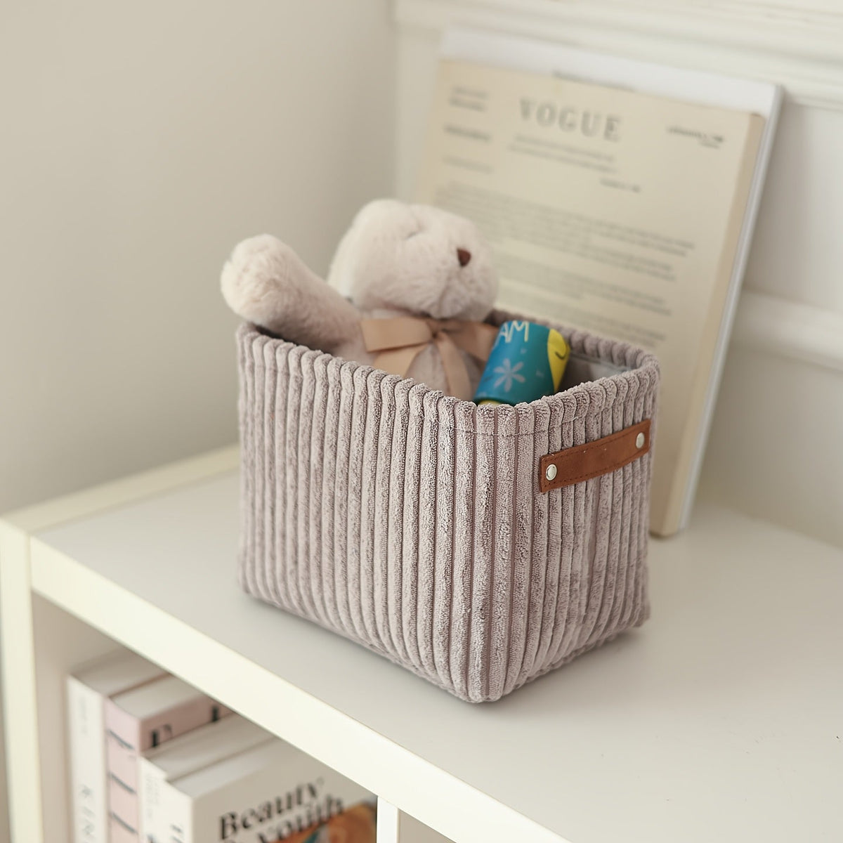 Foldable Multi-Pocket Diaper Bag & Storage Basket, Large Capacity Nursery Organizer with Compartments & Dividers for Clothes Toys & Outings, Corduroy Styles in Gray White & Brown