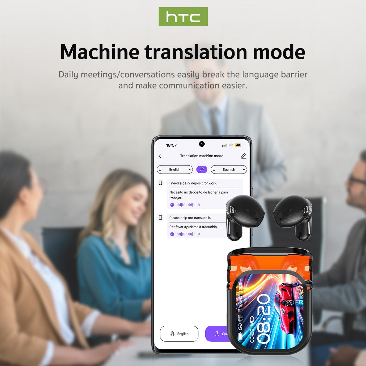 AI Translator Headset - Real-Time Translation in 131+ Languages, Wireless, Touch Control, Smart LCD Screen, Gaming Mode, Compatible with PC, Phone & Tablet for Travel, Business & Everyday Use