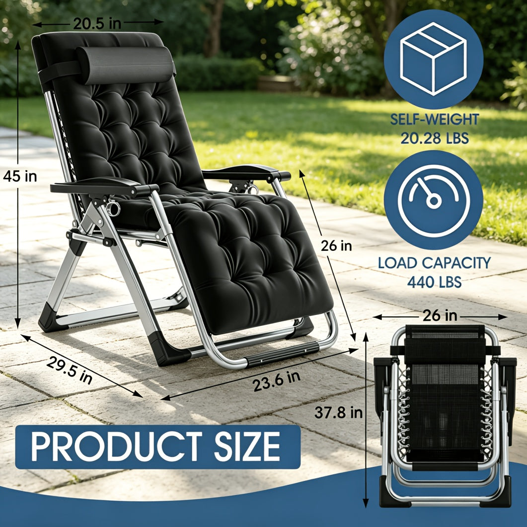 Portable Folding Chaise Lounge Chair, 440 Lbs Capacity – Outdoor Lawn Recliner with Removable Cushion, Headrest & Cup Holder, Heavy Duty Patio Reclining Chair for Pool, Garden & Beach, 6 Colors – Nova Mart