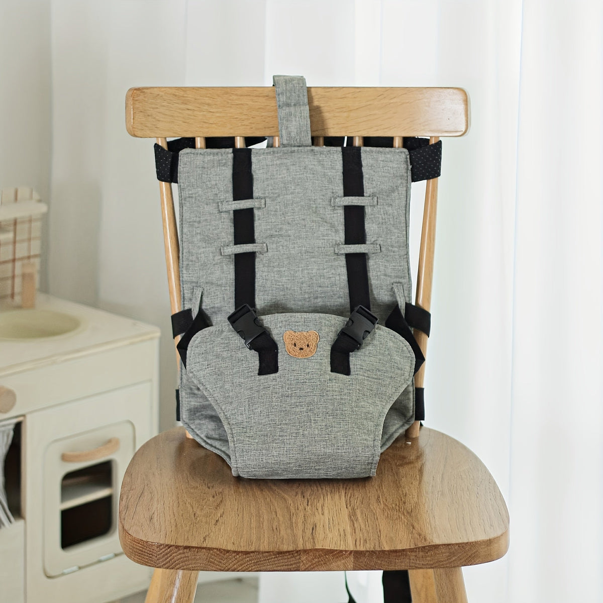 Nordic Style Baby Dining Chair Safety Harness & Seat Belt Strap, Cute Little Bear High Chair Fall Protection Safety Belt for Baby & Toddler Feeding