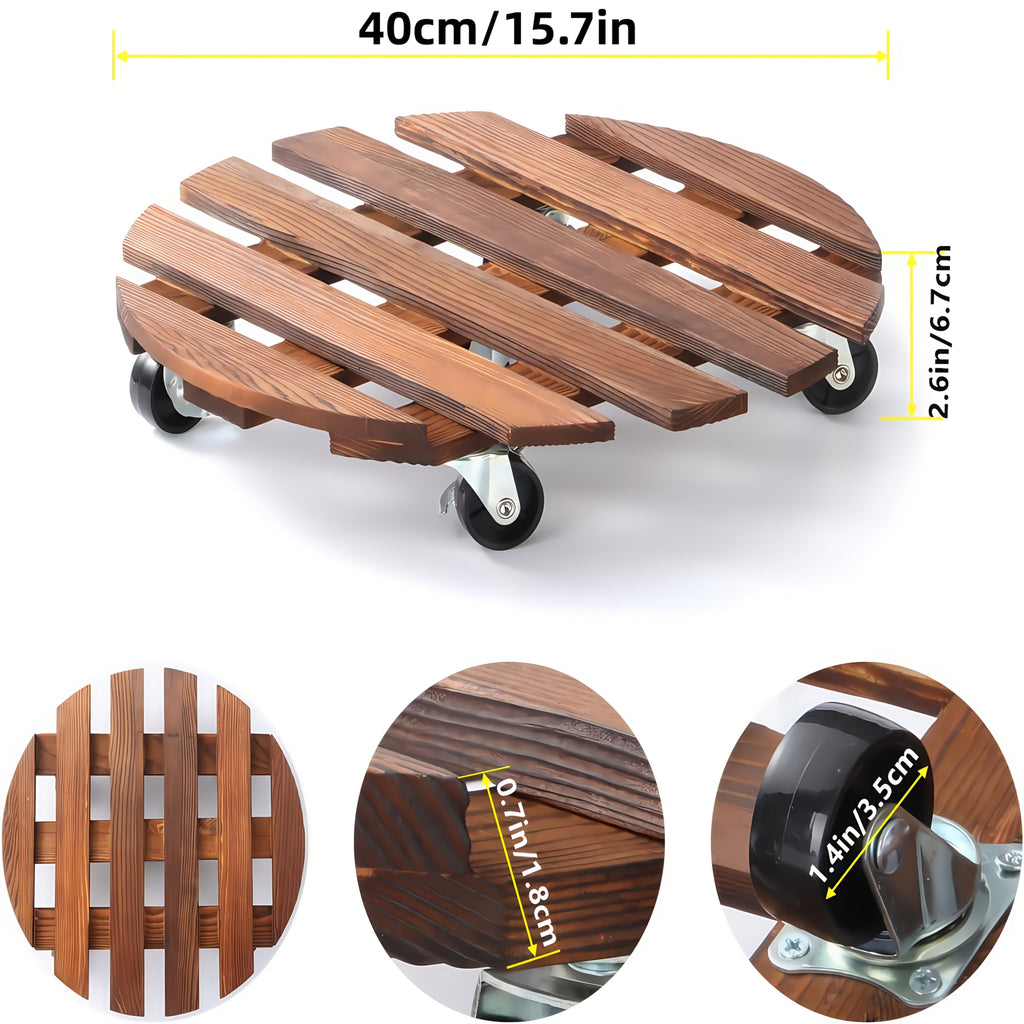 Acacia Wood Rolling Plant Caddy - 15.7" Round Plant Stand with 360° Lockable Wheels, 360 lb Capacity, Pre-Assembled, Indoor & Outdoor - 2-Pack or 4-Pack