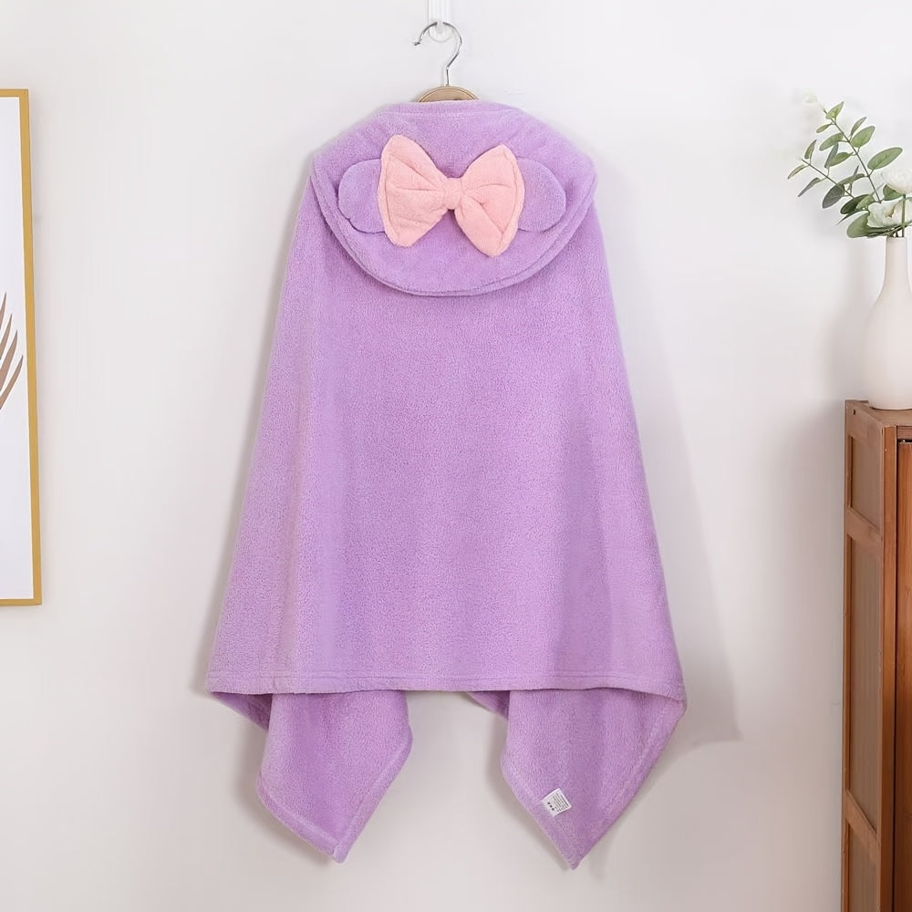 Kids Cartoon Wearable Cape Bath Towel, Button-Up Hooded Cloak Towel for Children, Super Absorbent Quick-Dry Lightweight Portable Kids Towel for Bathroom Swimming Pool & Beach, Blue Purple & Grey