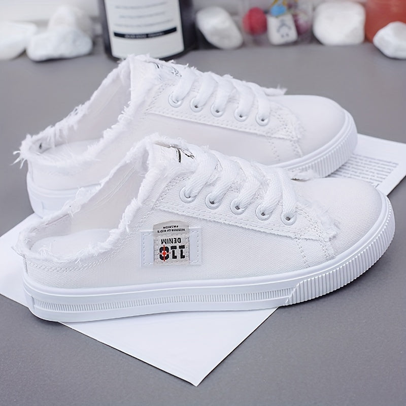 Women's Flat Slip-On Half Loafers - Breathable Casual Board Shoes - Korean Versatile Style - All-Season - US 4.5–10.5 - White, Black & Blue