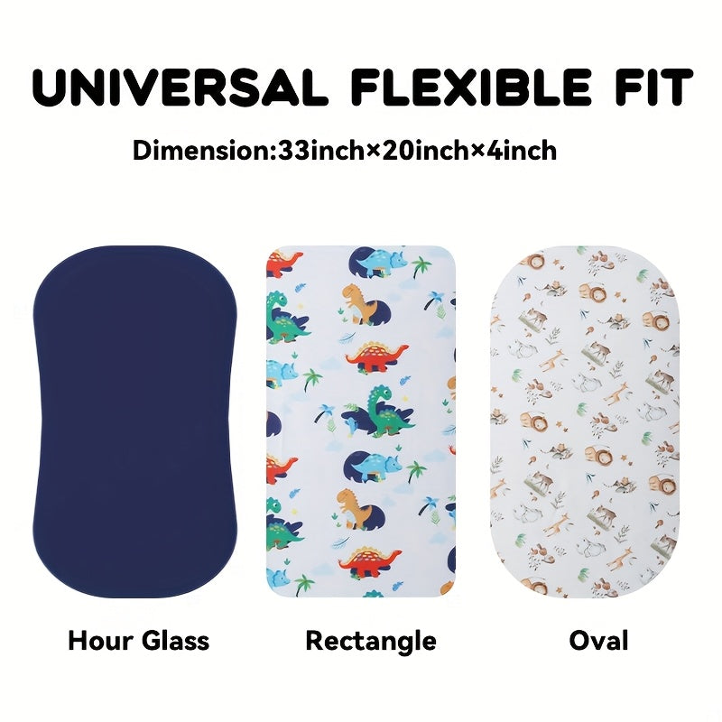 4-Piece Bassinet Fitted Sheet Set, 100% Polyester Soft Baby Sheets in Dinosaur & Lion and Flowers & Butterfly Prints, Blue & Navy Nursery Decor for Newborn Boys & Girls
