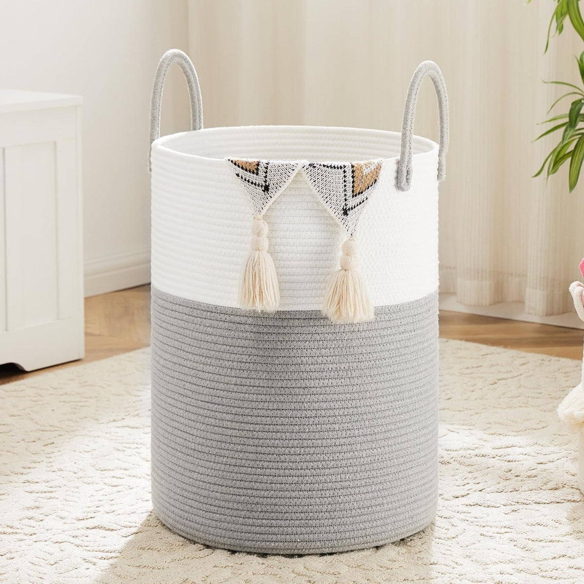 Collapsible Cotton Rope Woven Laundry Basket, Natural Elegant Laundry Hamper for Bathroom Nursery & Living Room, Versatile Storage for Clothes Toys & Blankets, 40L 60L 80L 100L, 9 Colors