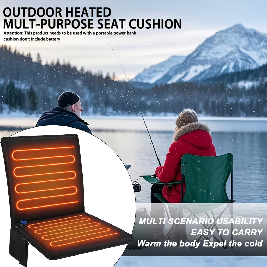 Portable Foldable USB Heated Seat Pad - 3 Adjustable Heat Modes - Stadium, Camping, Indoor & Outdoor - USB Powered - Black (Power Bank Not Included)