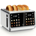 4-Slice Digital Smart Toaster Stainless Steel – Touchscreen Dual Control Panel with Timer Reheat & Defrost for Bagels Bread Waffles