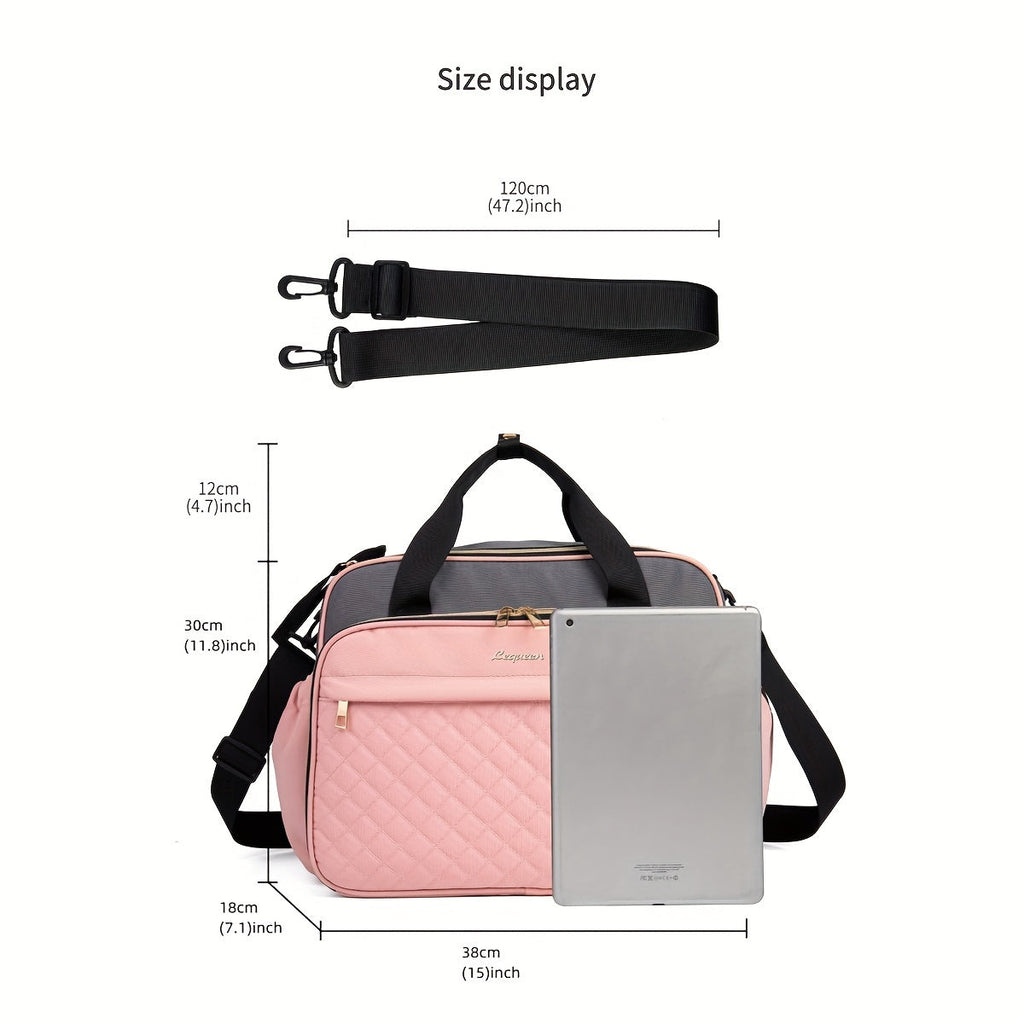 High-Capacity Quilted Oxford Diaper Bag with Crossbody Strap, Multi-Functional Large Capacity Baby Bag for Travel & Daily Use, Stylish Mom Bag in Black Grey & Pink Grey
