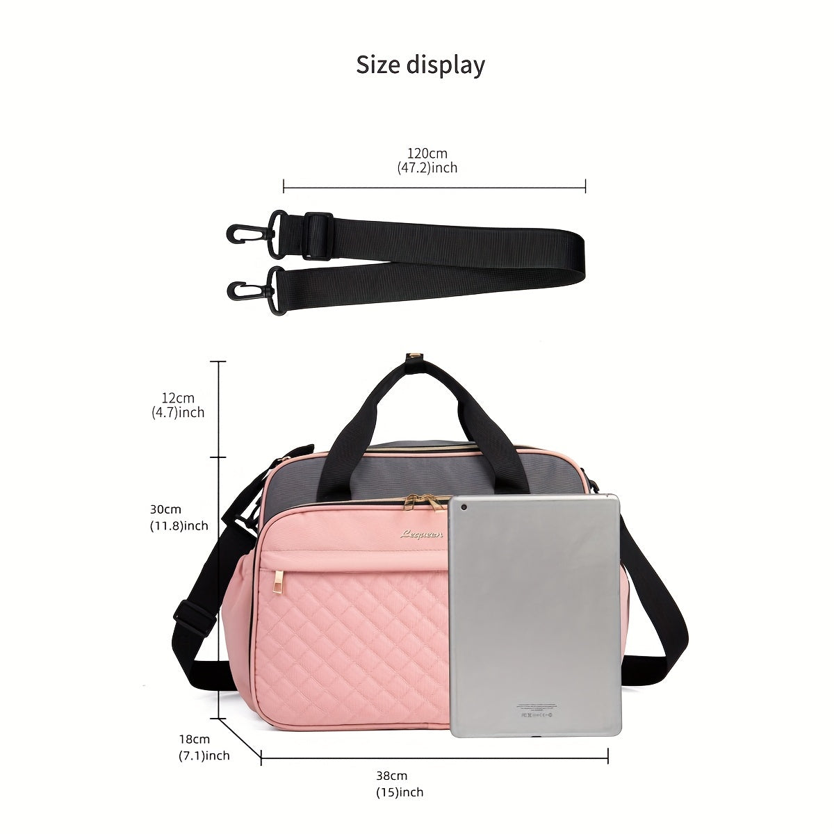 High-Capacity Quilted Oxford Diaper Bag with Crossbody Strap, Multi-Functional Large Capacity Baby Bag for Travel & Daily Use, Stylish Mom Bag in Black Grey & Pink Grey