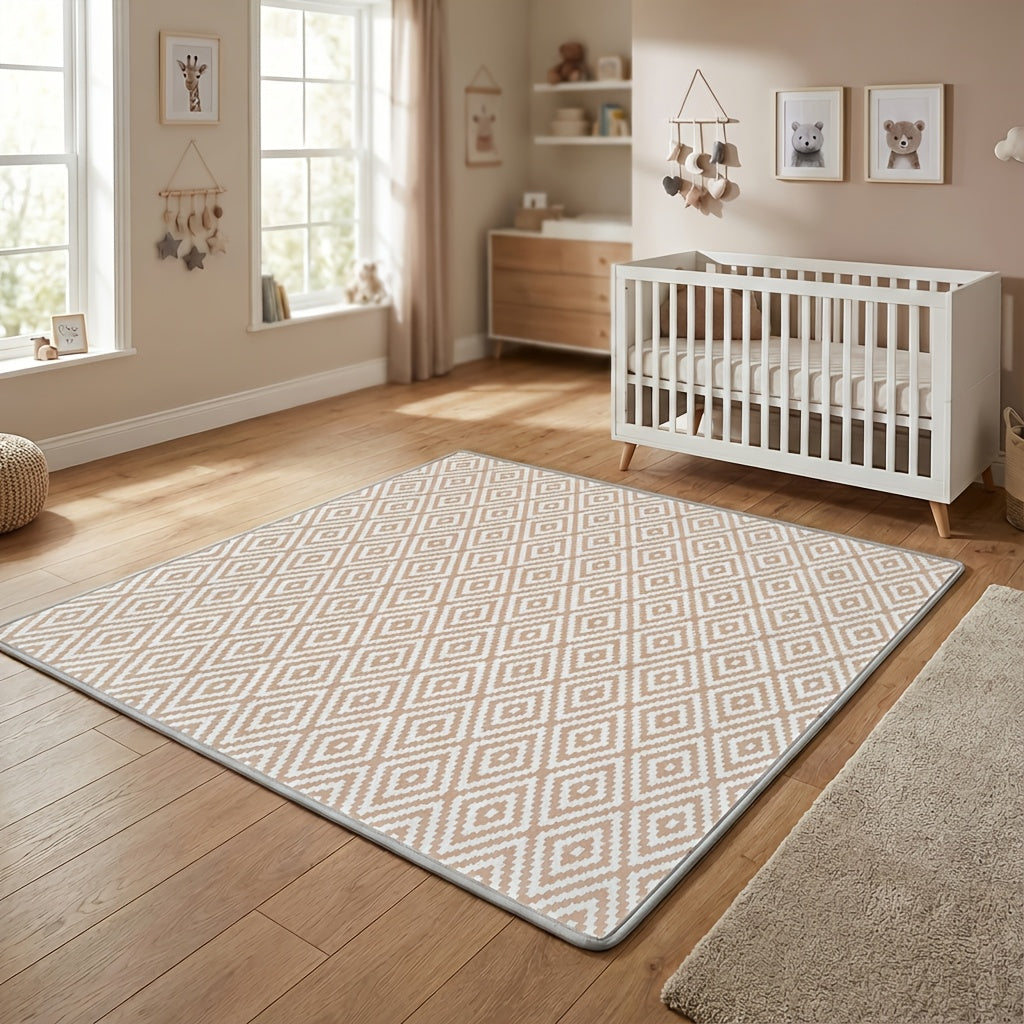 Large XPE Foam Baby Play Mat, Flip-Over Double-Sided Design, Portable Foldable Splash-Proof Crawling & Activity Mat for Living Room & Backyard, Heart + Rhombus Style, 2 Sizes